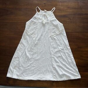 Roxy White Eyelet High Neck Sleeveless Bathing Suit Swim Cover Up Dress S